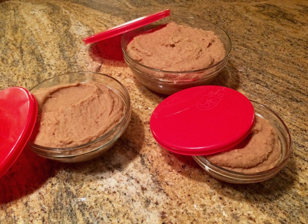 refried beans in glass tupperware