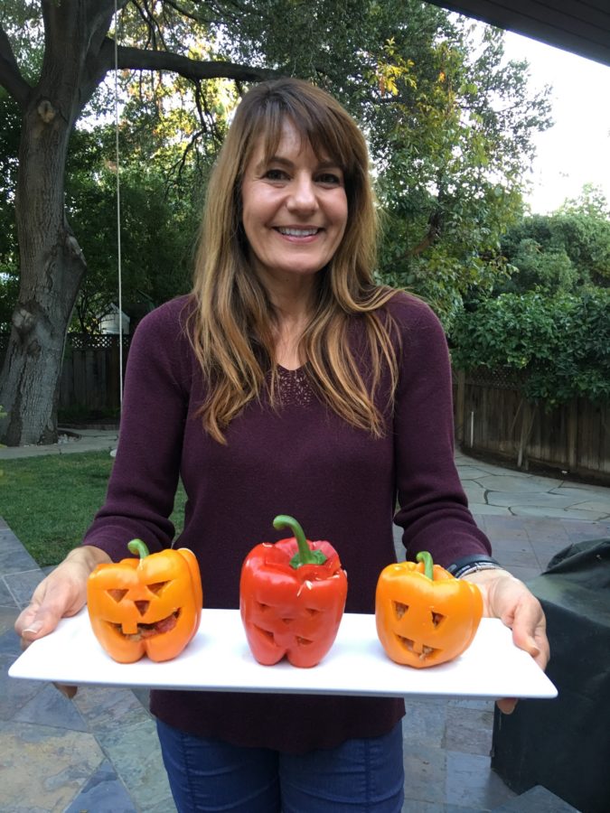 Stuffed Bell Peppers carved into Jack-o-lanterns