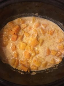 butternut squash soup ingredients in a slow cooker