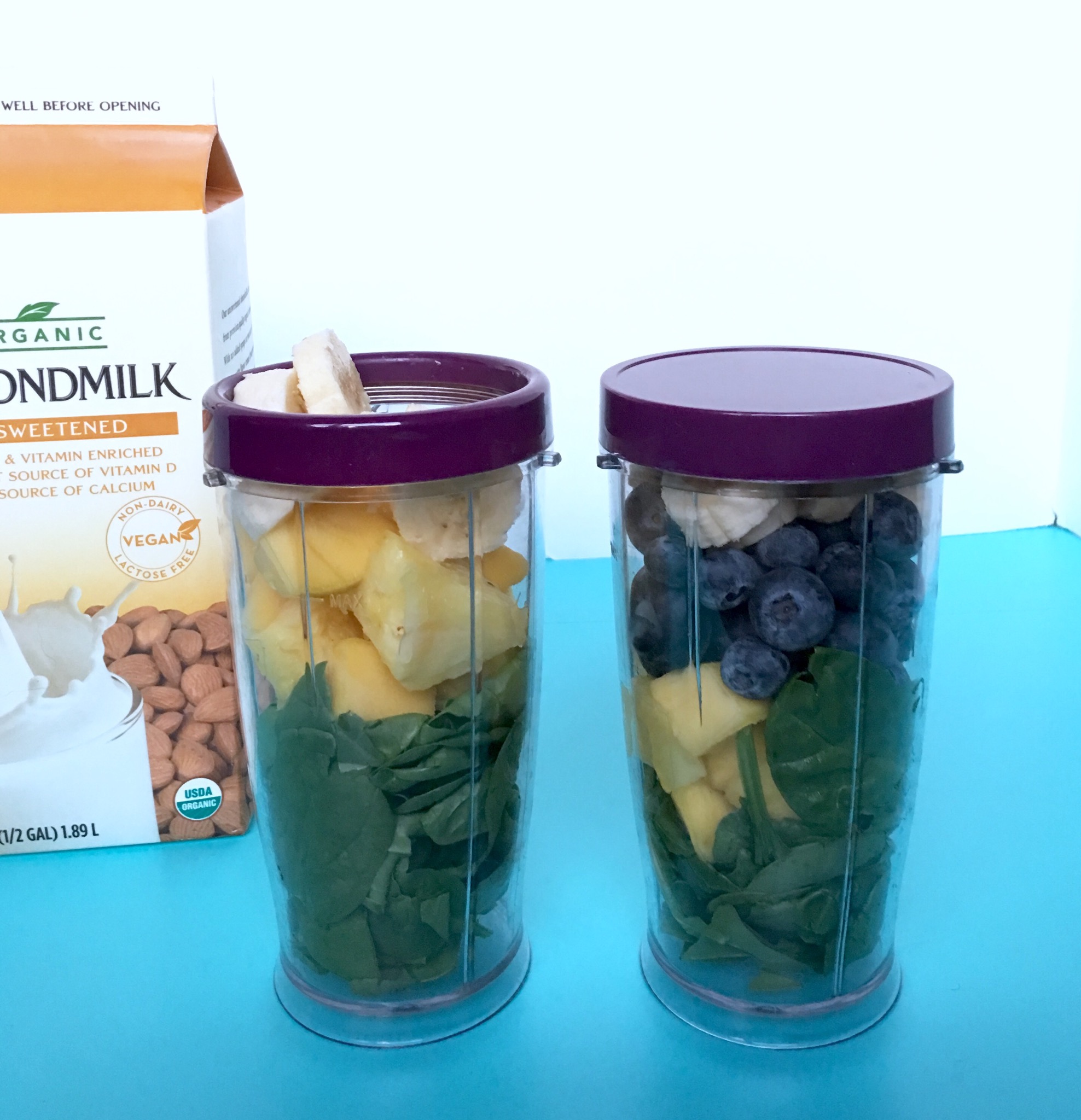 Green smoothies with spinach mango pinapple banana blueberries