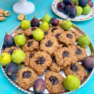 Fig Jam Oatmeal Cookies plated with fresh figs