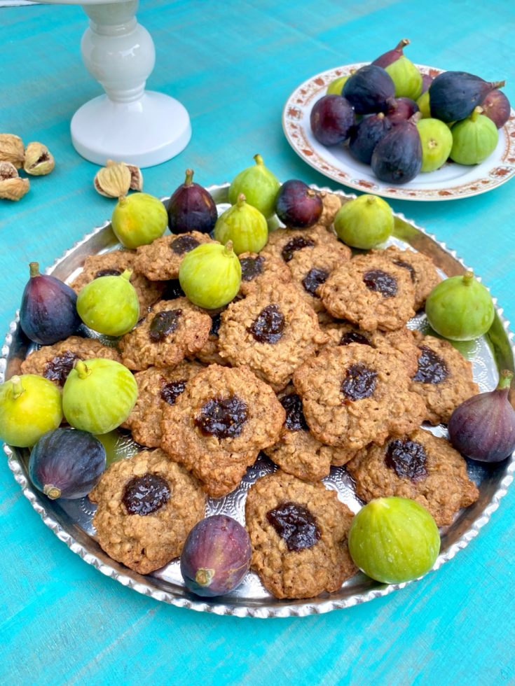 Fig Jam Oatmeal Cookies plated with fresh figs