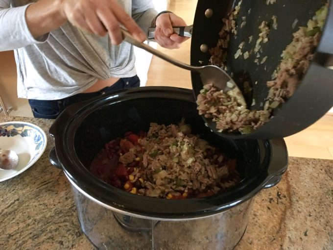 making crock pot turkey chili