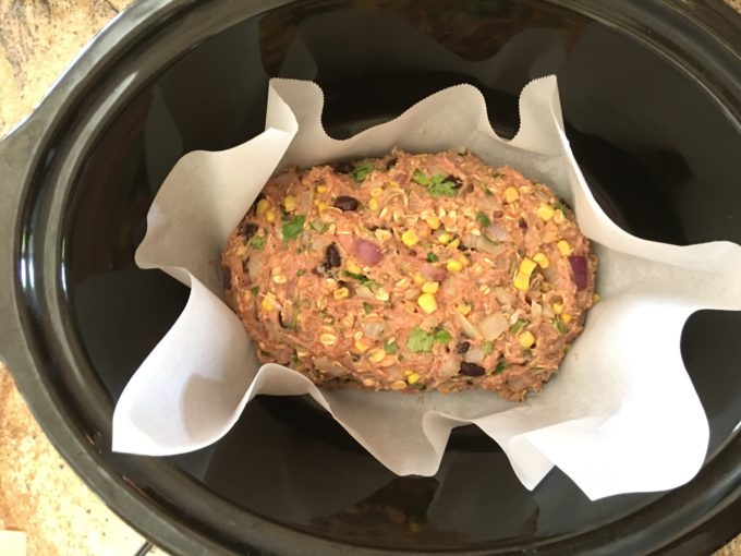 Shaping Santa Fe Slow Cooker Turkey Meatloaf in Crock-pot