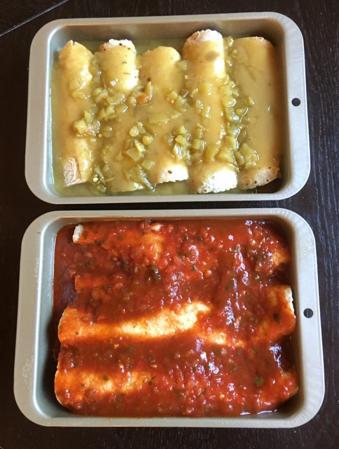 Christmas Enchiladas with red and green chile sauce