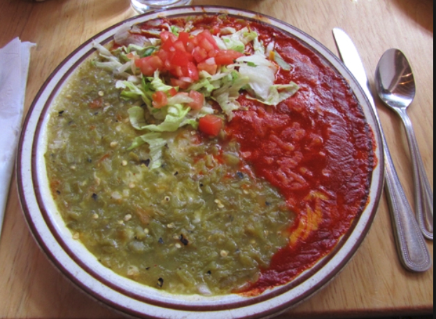 Christmas chiles with red and green chile sauce