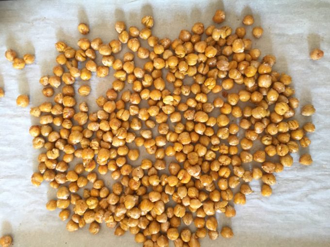 Oven Roasted chickpeas on parchment paper