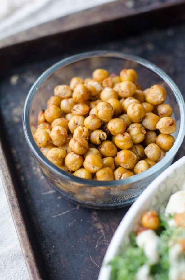crunchy roasted chickpeas in a glass bowl