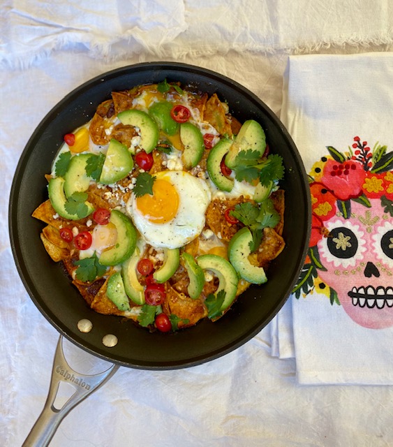 Serving Baked Chilaquiles in a pan