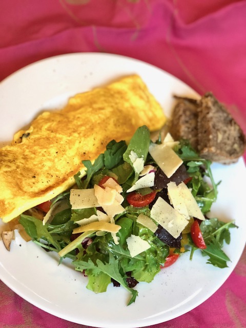 Omelette with a side of Green salad with basic French Vinaigrette