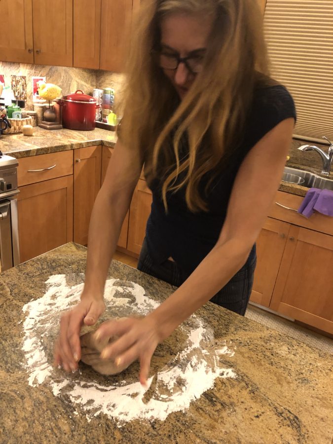kneading the bread dough