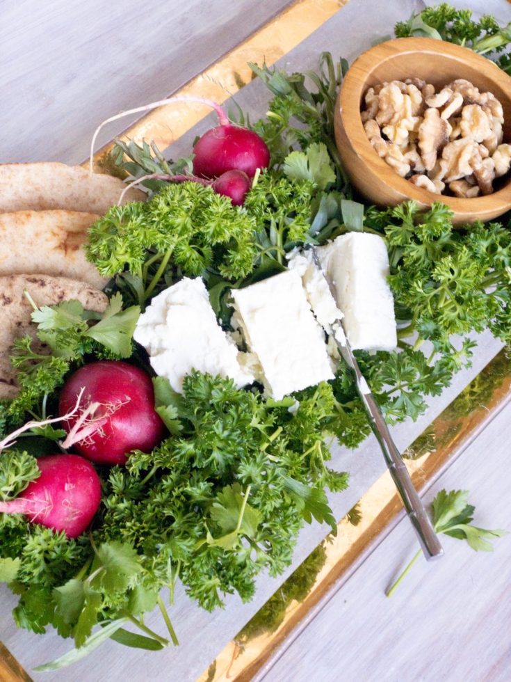 Persian Fresh Herb Platter with Feta Cheese and Walnuts