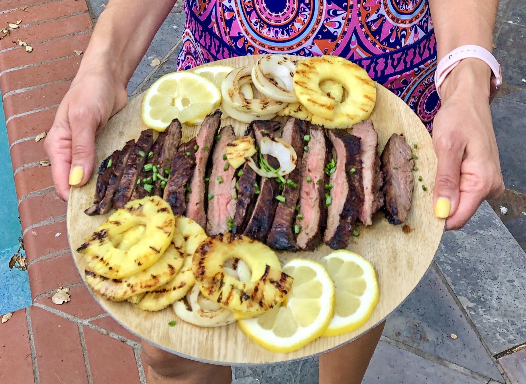 Paleo flank steak marinade served with grilled pinapples