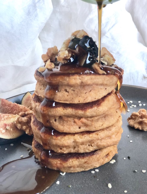 Sweet potato pancakes with maple syrup