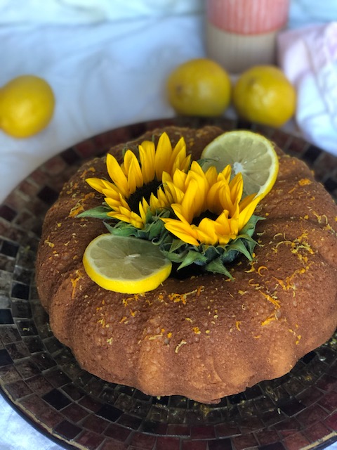 Citrus Pound Cake with fresh flowers