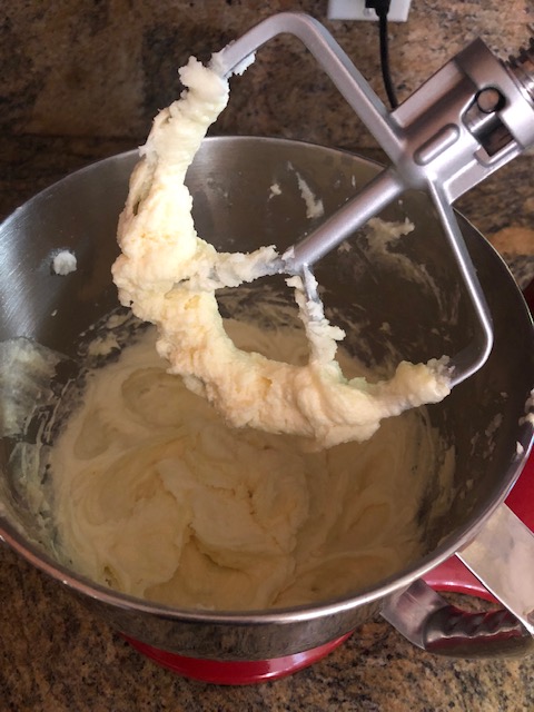 citrus pound cake batter in stand mixer