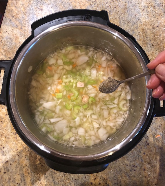 Veggies in Instant Pot for Cream of Barley Soup