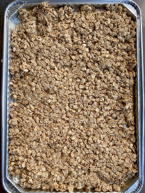 Sugar-free granola base in baking tray