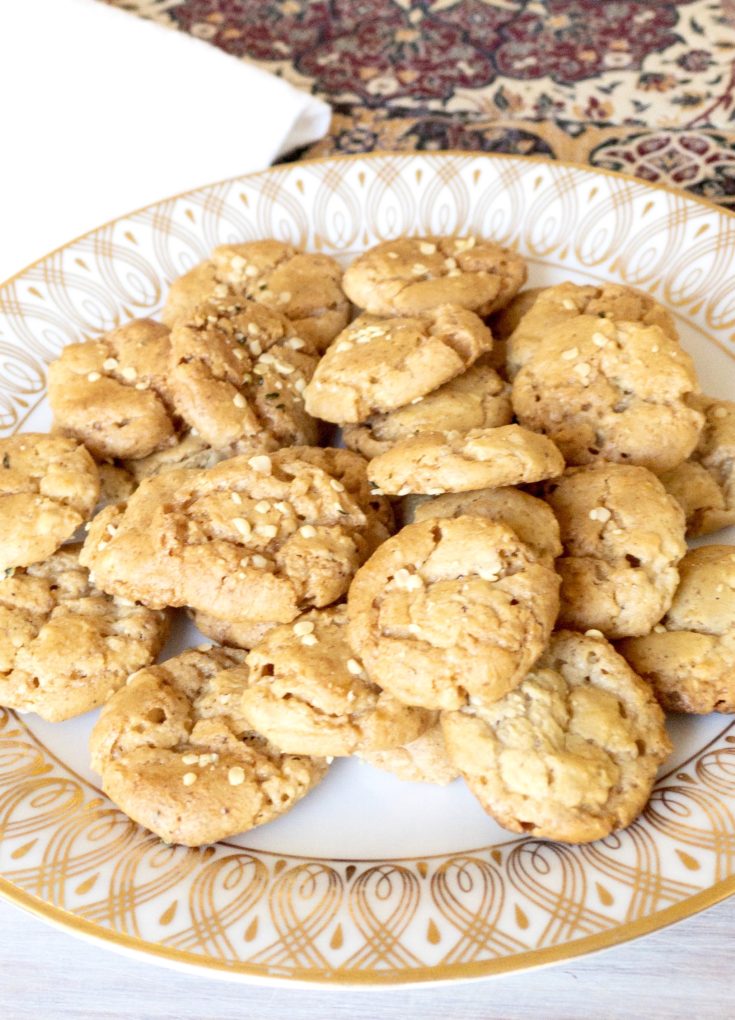 Persian Walnut Cookies on a Plate sprinkled with hemp seeds