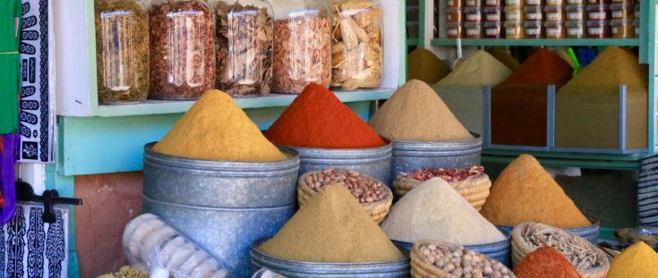 Turmeric cardamom saffron cinnamon spices in a spice market