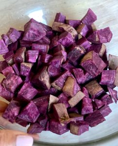 Purple sweet potato Stokes cut into small chunks