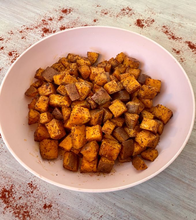 Roasted chipotle sweet potato chunks