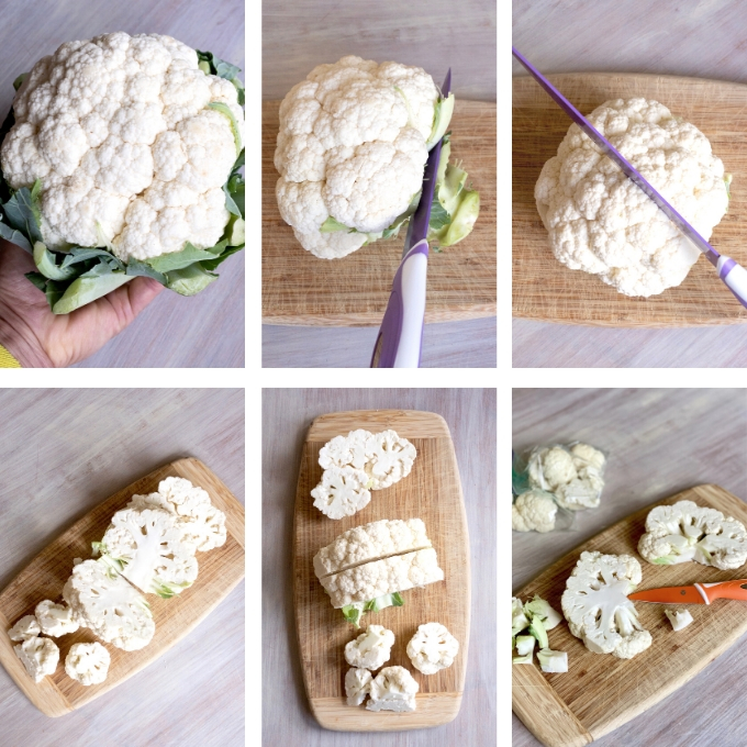 grid showing how to cut cauliflower into steaks