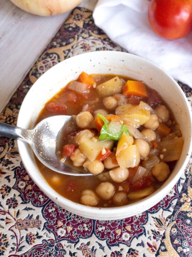 Moroccan Chickpea Stew made served up in a bowl