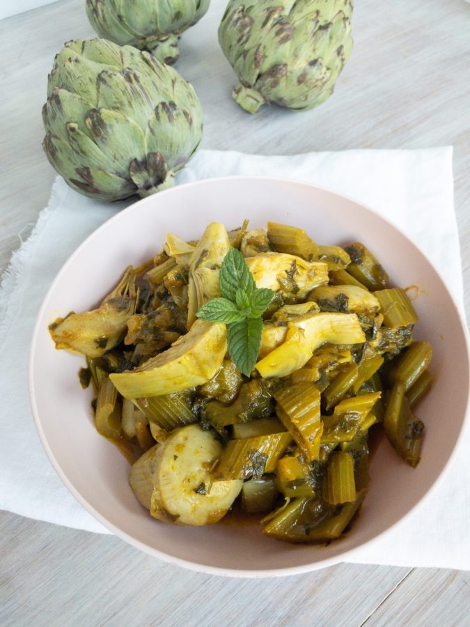 Persian celery and artichoke stew khoresht karafs