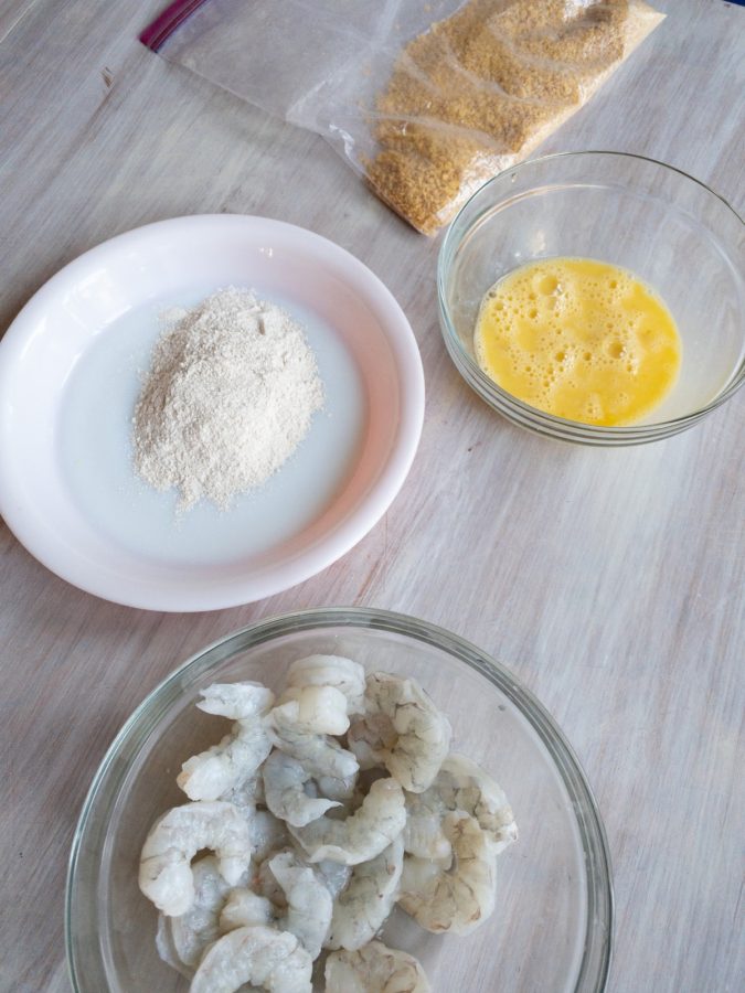 Ingredients for baked breaded shrimp (Cornflake Shrimp)