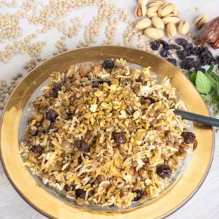 Persian Layered Mixed Rice with Lentils Raisins Dates and Pistachios