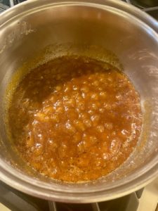 boiling the caramel for the Persian brittle sohan