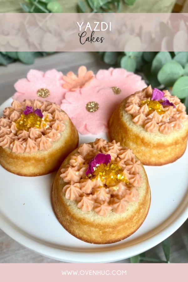 Yazdi cakes with saffron buttercream frosting