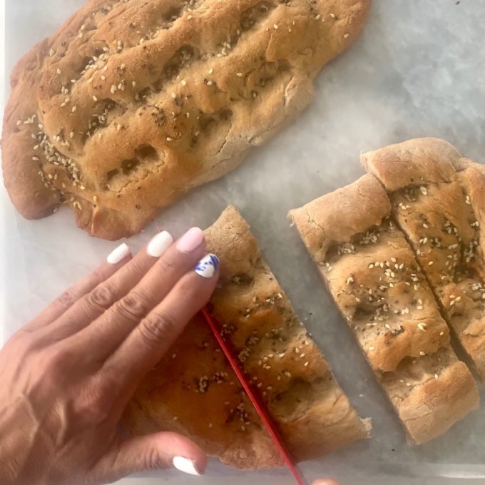 Slicing Persian Barbari Bread